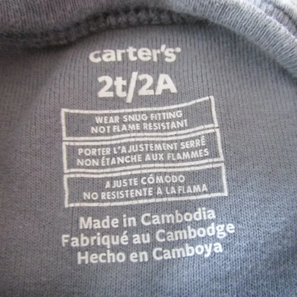 Carters Pajama Shirt Toddler Boys Size 2T Gray‎ Short Sleeve Dinosaur Roar Sleep